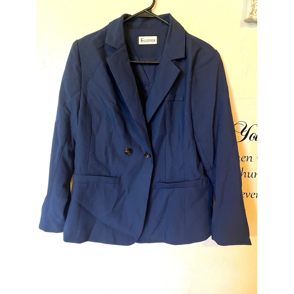 Elleven Navy Blue Double Breasted Blazer Womens L Office Business Professional